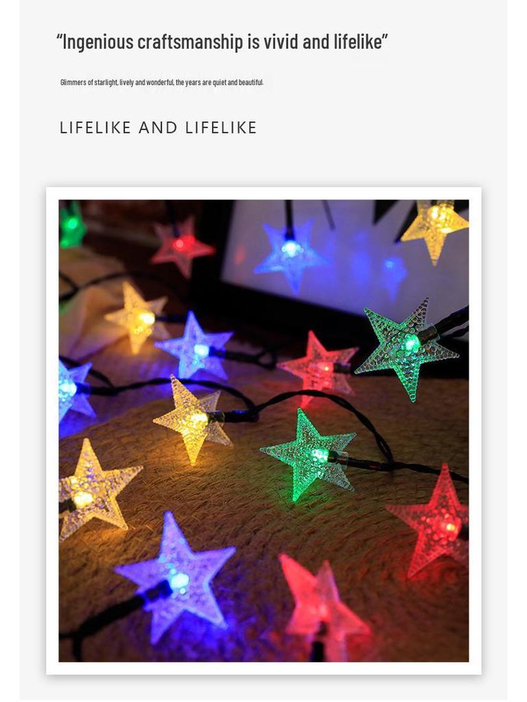 Twinkling LED Solar Pentagram String Lights for Outdoor Christmas Decoration