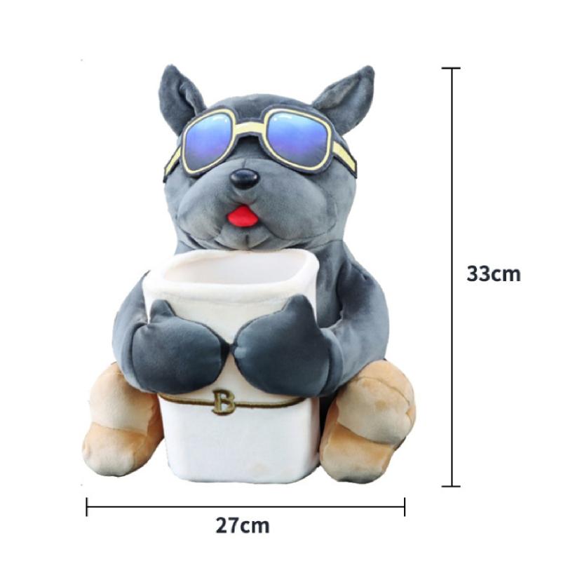 2 In 1 Car Mounted Tissue Case Cute Cartoon Plush Doll Auto Armrest Hanging Paper Box Garbage Can Car Multi-function Storage Bag