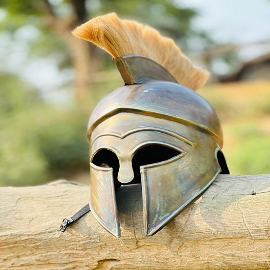 Corinthian Helmet Spartan Helmet with Wooden Stand Greek Helmet for Costumes and Display Best Gift