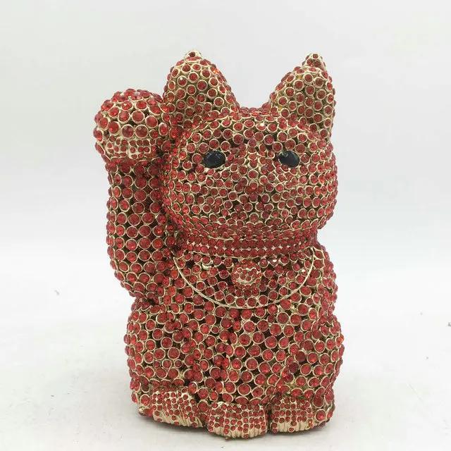 

Boutique De FGG Fortune Luck Cat Shape Women Crystal Clutch Evening Purses Bag Ladies Party Dinner Minaudiere Handbag Mini Clutch