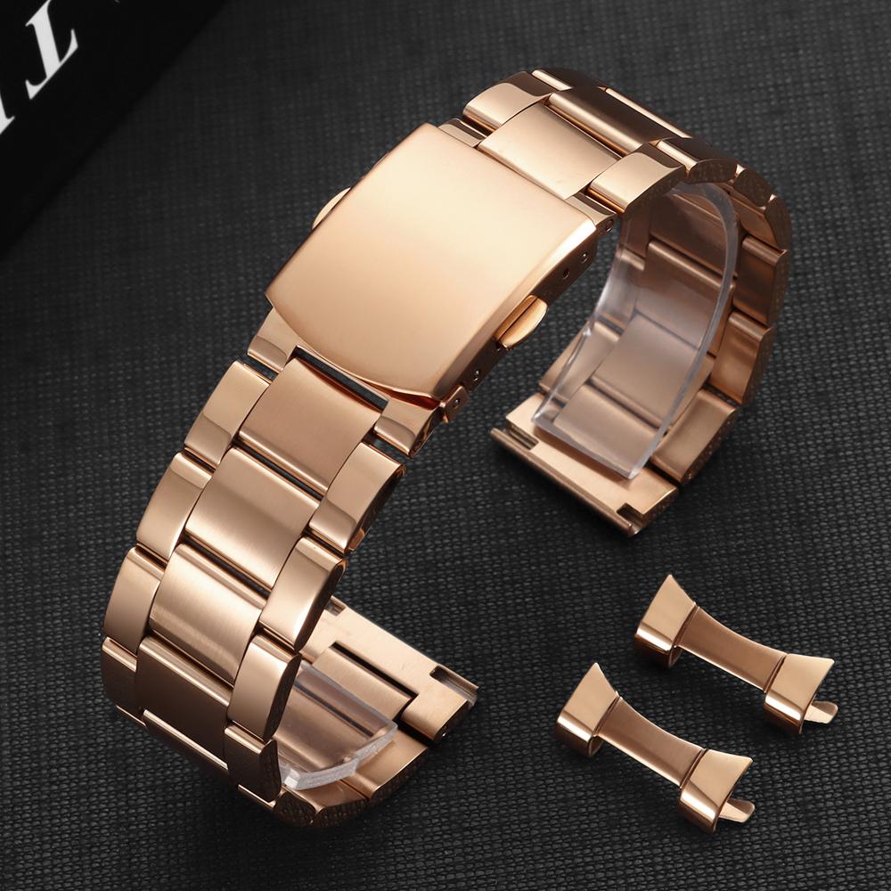 Luxury Solid Stainless Steel Watch Bracelet with Curved End 18mm 20mm 22mm Double Press Folding Buckle Watch Strap Accessories