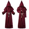 Medieval Monk Robe Monk Costume Halloween Cosplay Priest Wizard Hooded Multicolor Cape Cloak Waist Rope Cross Ornament Sets