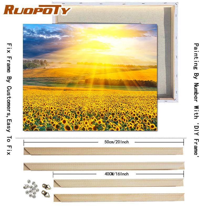 RUOPOTY Picture By Numbers Sunflower Flower Wall Art Unique Gift HandPainted Paint By Number Butterfly Decoration