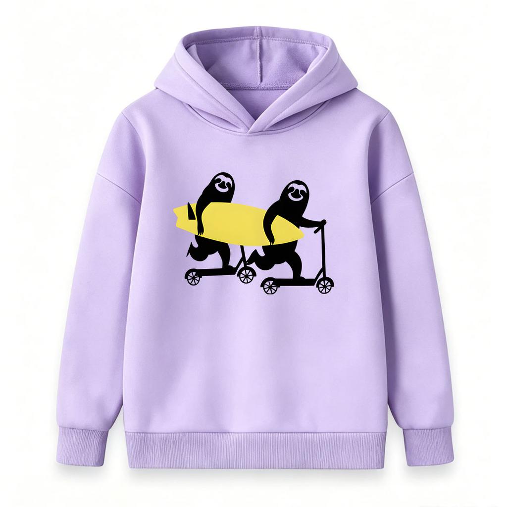 Kids Boys Girls Hoodie, Funny Sloths Ride Scooter Hold Surfboard Print Casual Long Sleeve Pullover Hooded Sweatshirt for Youth Children Daily Wear