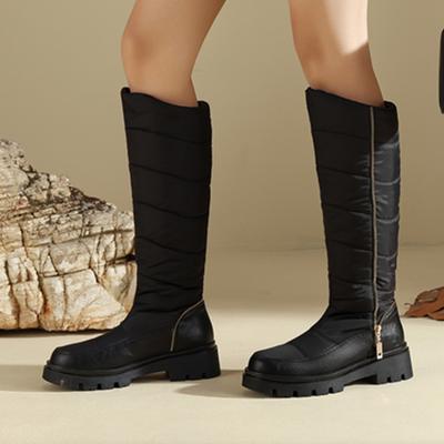 Women's Winter High Knee Boots 2024 Black White Warm Fur Plush Snow Boot Zipper Low Heels Fashion Long Shoes Girls Waterproof