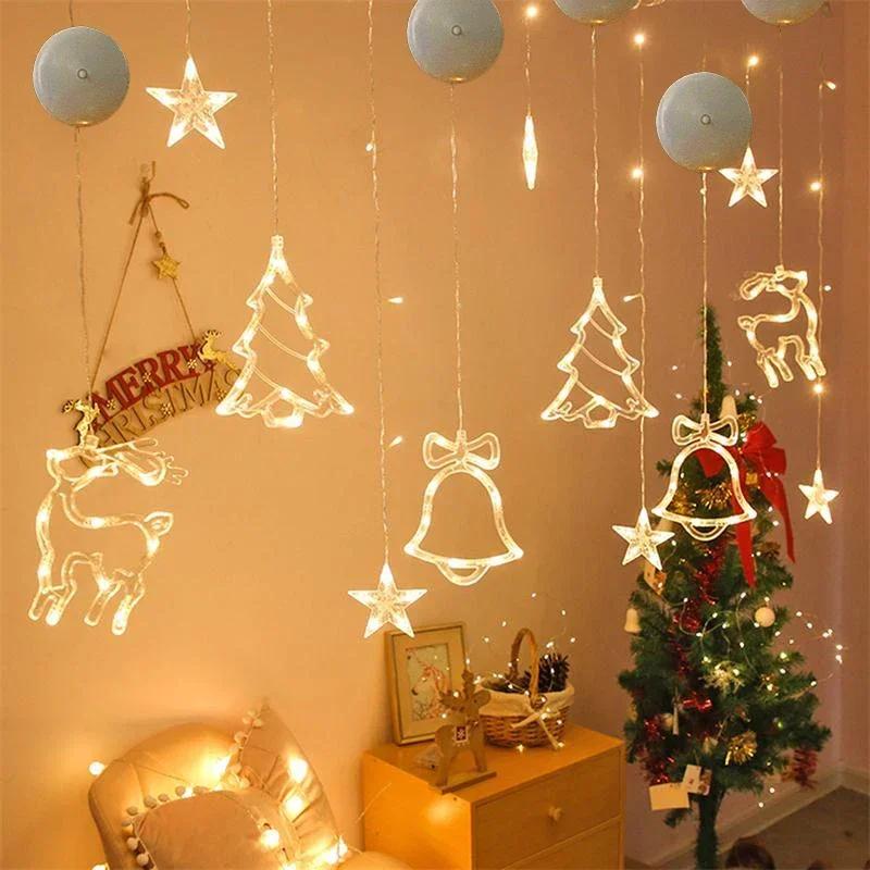 LED Christmas Lights String Decorative Lights Santa Claus Display Window Suction Cup Lights Christmas Tree Colored Lights
