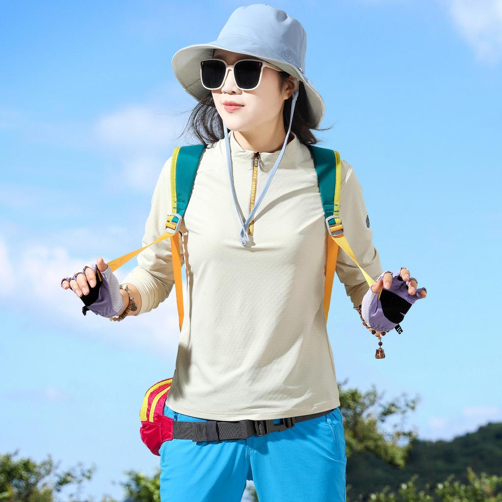 Outdoor sunscreen quick-drying clothes women's long-sleeved T-shirt top light and breathable hiking sports quick-drying clothes women's summer