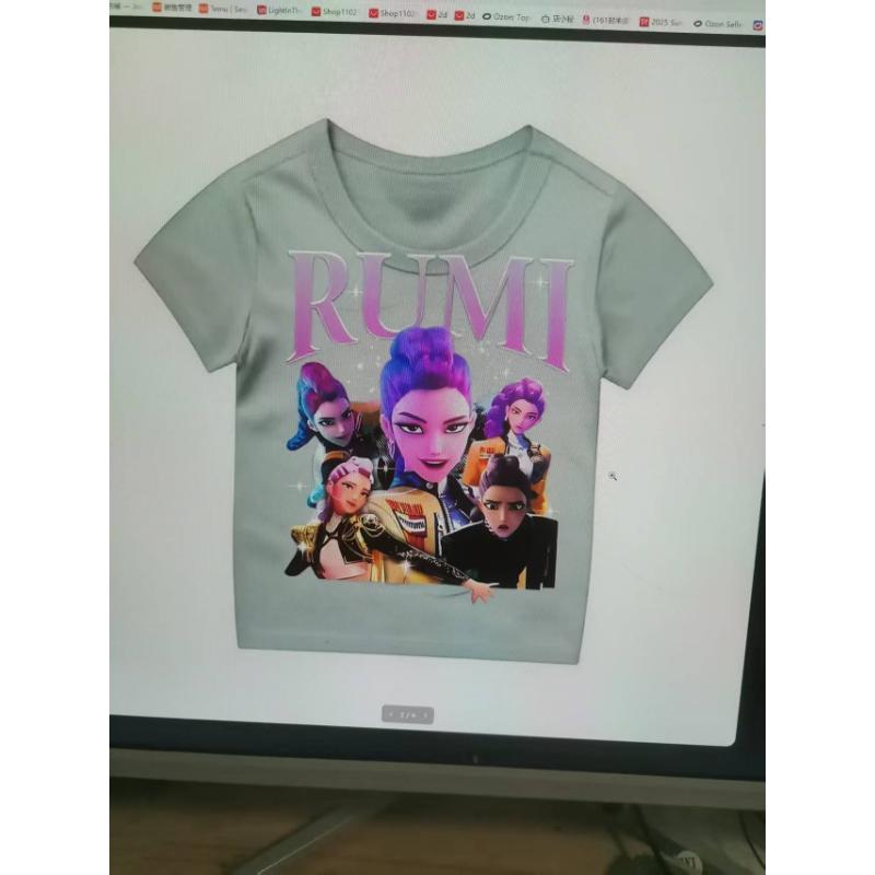Demon Hunters Cartoon Tiger Printed T-shirt Harajuku Round Neck Casual Short Sleeve Summer Woman Top Casual Clothing Tops
