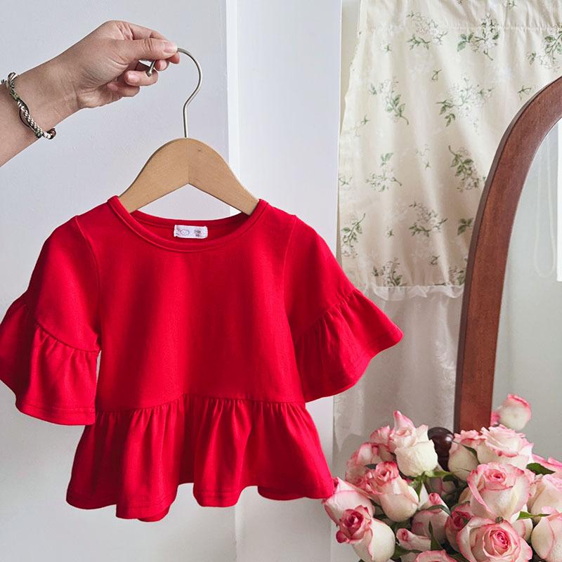 Girls Summer Flutter Sleeve Ruffle Blouse Stylish Short Sleeve Top For Toddler Baby Kids Casual Cute Shirt 90cm