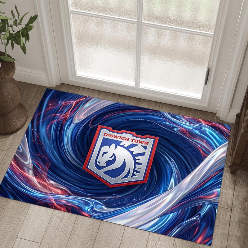 Ipswich Town Football Design Crystal Velvet Carpet Cozy Non?Slip Printed Rug For Bedroom Living Room Entrance