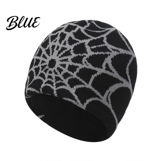 Halloween Party Cap Jacquard High Print Knitted Spider Web Winter Hat Unisex Beanie Elasticity Anti-shrink