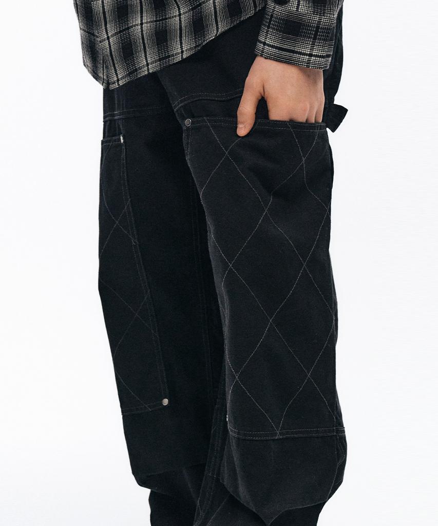 INTEMPOMOOD Honeycomb Double Knee Work Pants_Black