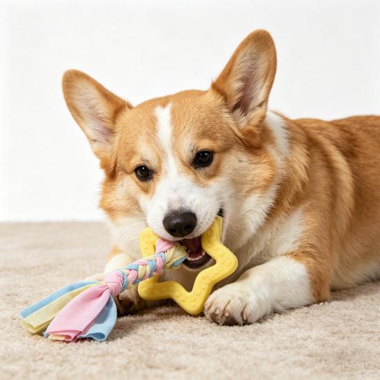 Dog Rope Toy Rubber Ring Dog Chew Toy with Braided Cloth Strips Dog Tug of War Rope Toy for Fetch Toss-and-Catch