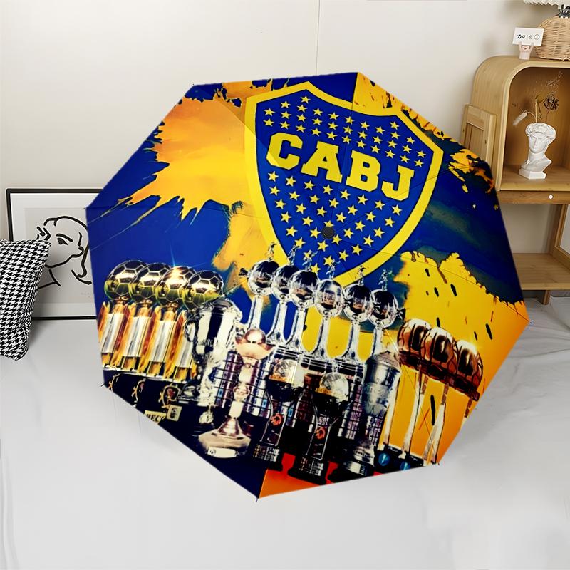 Club Atlético Boca Juniors Print Automatic Umbrella, 8 Rib Iron Frame, Plastic Handle, Suitable for Outdoor Travel &Daily , Ideal Gift