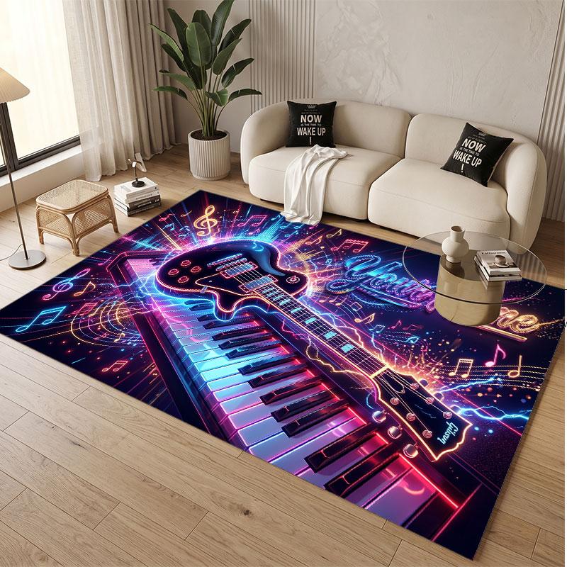 Music Guitar Theme Soft Crystal Velvet Rug Custom Name & Text Print Non Slip Floor Rug for Bedroom Living Room
