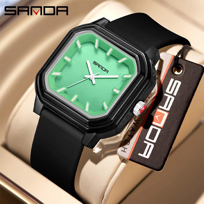 Sanda Fashion Color Block Kids' Silent Quartz Square Exam Watch – 3D Creative Unisex Design