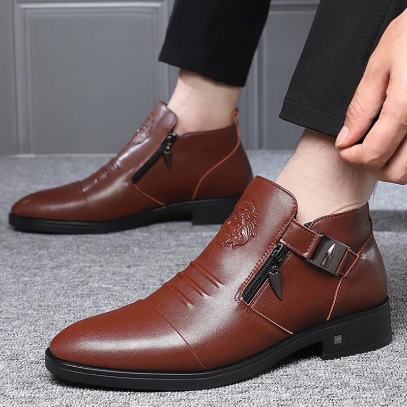 Winter Herrenstiefel Luxus Herren Hochwertiges Leder Fell Watm Herrenstiefel Reißverschluss Männliche Lederschuhe Neu Prägung Handgefertigtes Schuhwerk