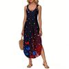 Women's Summer Long Dress Sleeveless Side Slit Long Independence Day Print Vacator Dress