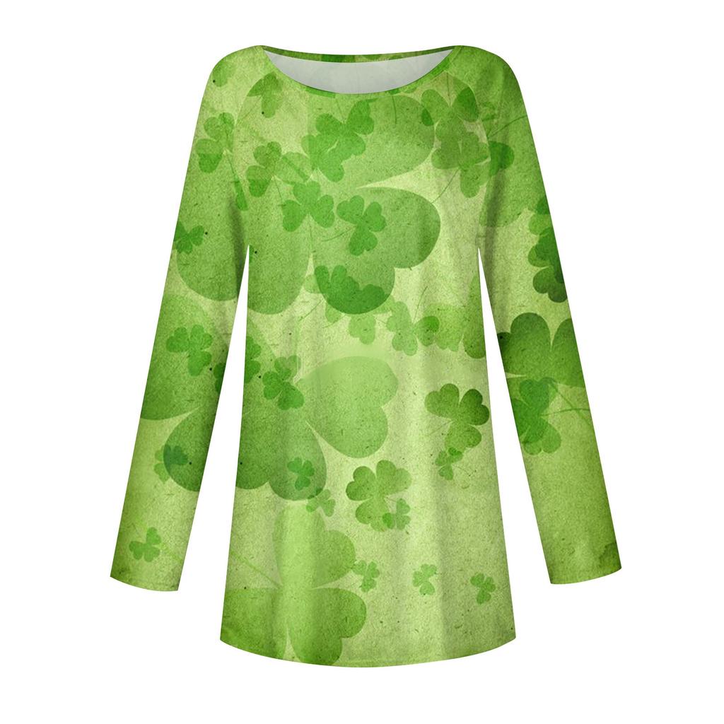 Women's Casual Round Neck St. Patrick's Day Printed Long Sleeve T-Shirt Top