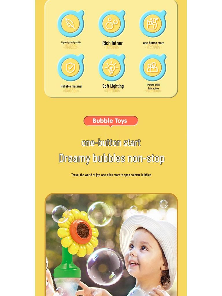 Sunflower Bubble Blaster: Remote Control Sound & Light Toy for Weddings, Birthdays, Camping, Outdoor Events