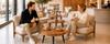 Round, Ginger-colored Coffee Table with Walnut Grain and Growth Rings, Reinforced Tabletop and Slim Black Metal Legs; Side Table for Small Apartments