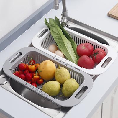 1pc Retractable Drain Rack - Kitchen Basket for Vegetables and Dishes - Plastic Dish Rack with Filter Basket- Easy To Clean and Store