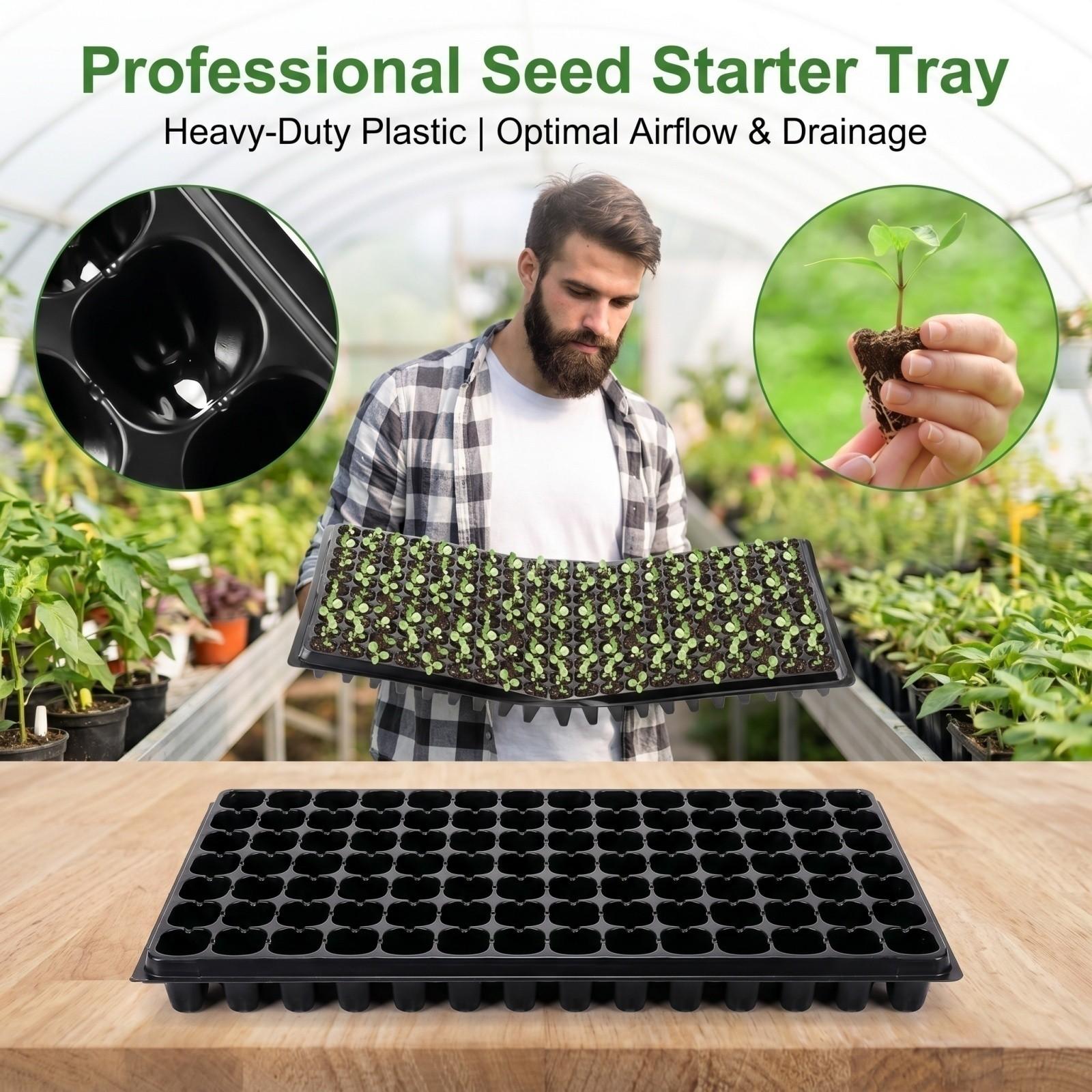 128 Cell Seedling Tray Plastic Plant Starter Tray Gardening Grid Nursery Pot for Seed Germination and Plant Propagation One Size чёрный