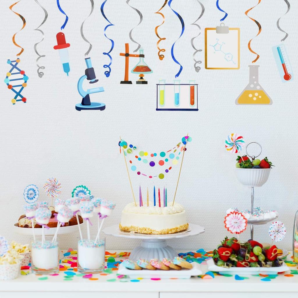 LINGTEER Science Hanging Swirls Streamers Chemistry Laboratory Erlenmeyer Flask Prop Sign Party Decorations