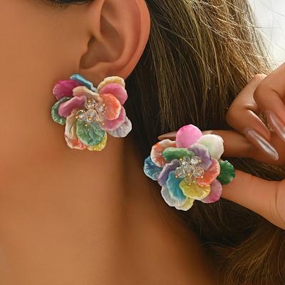 Chic 3D Flower Earrings for Women Vibrant Multi-Color Floral Design for Daily Wear Parties Casual Elegance Playful Earrings