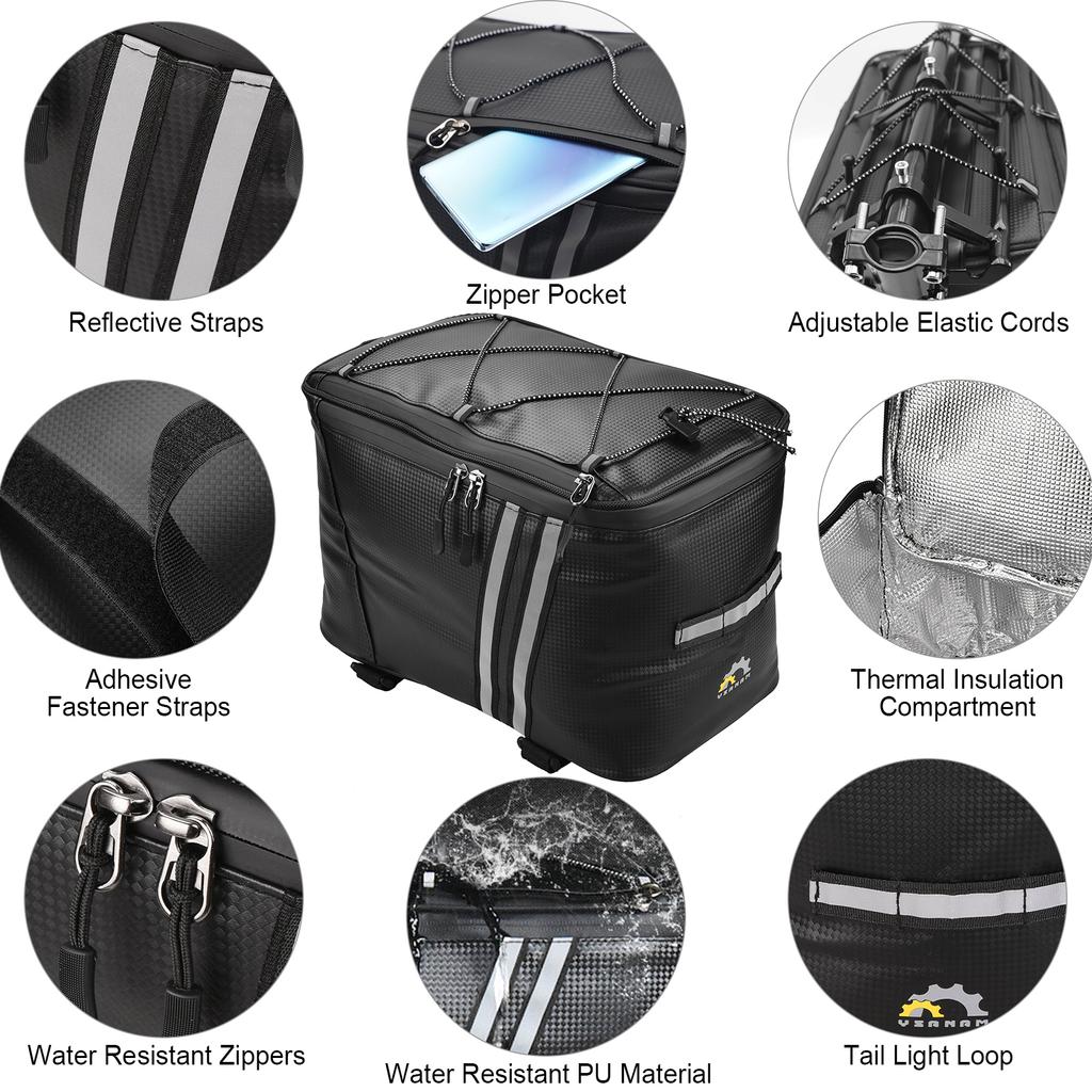 Water Resistant Bike Rack Bag with Thermal Insulation Compartment Bicycle Bag Bike Trunk Bag