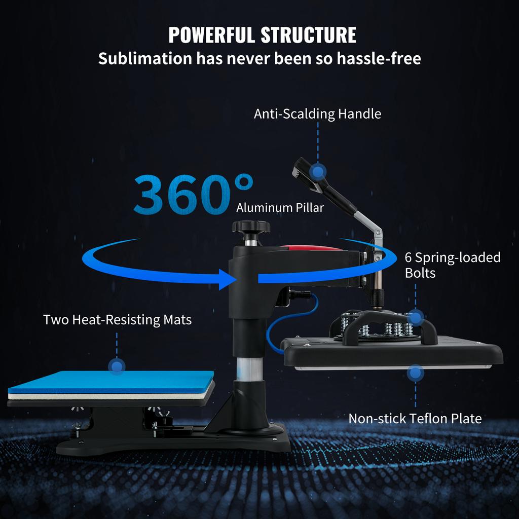 SucceBuy Prasa Cieplna 5w1 Maszyna do Prasowania Cieplnego 12x15 cali Klawiszowa Drukarka do Transferu Sublimacyjnego Cyfrowa Precyzyjna Kontrola Temperatury