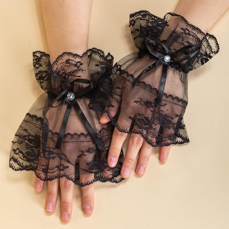 1 par Kvinners Korte Blonde Håndermer Retro Hullete Armermer Rynkete Blomstrete Håndleddsmansjetter Damer Elegante Lolita Hansker