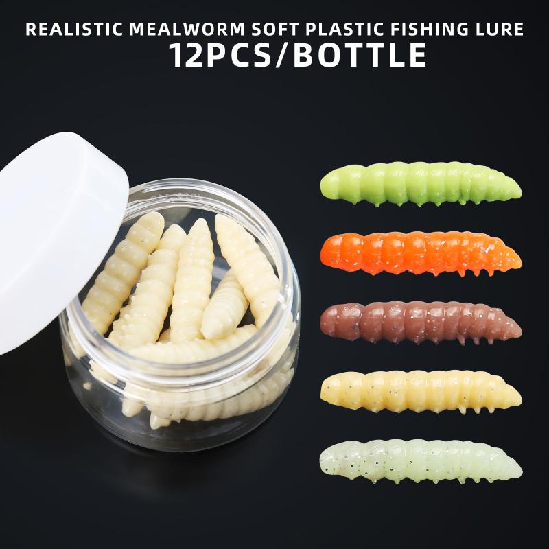 12Pcs Floating Worm Lures 1.1G/38Mm Trout Fishing Soft Lure Shrimp-Scented Bait Artificial Silicone Trout Plastic Baits