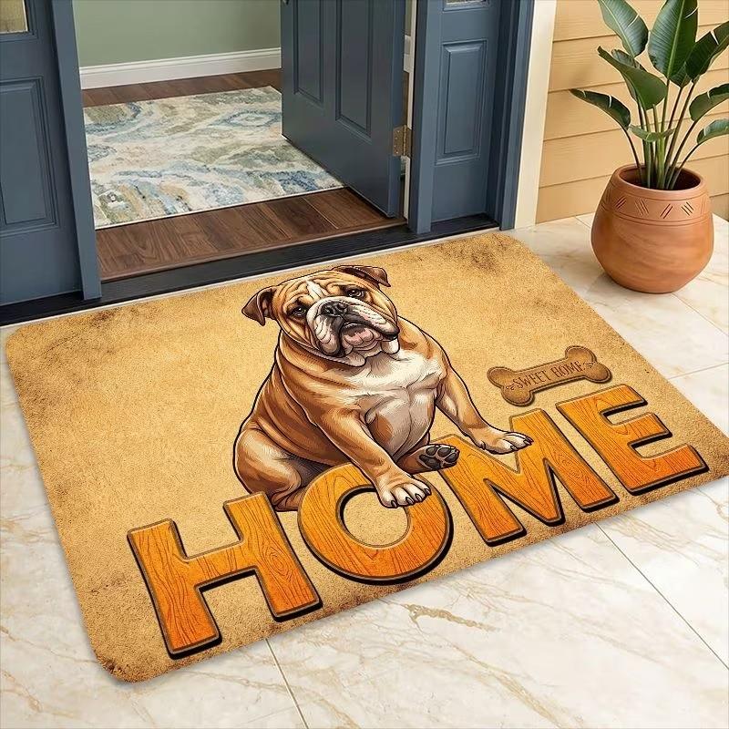 Cute English Bulldog Welcome Doormat Vintage Home Floor Rug Indoor Outdoor Entrance Carpet for Living Room Pet Lover Gift