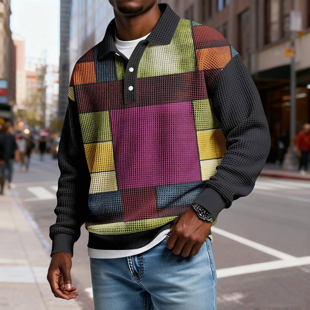 Męska koszula codzienna o luźnym kroju, zapinana na guziki, z kołnierzykiem i długim rękawem