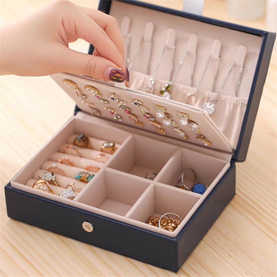 Trendy PU Leather Jewelry Boxes Portable Travel Stud Earring Ring Necklace Bracelet Storage Box Jewellery Display Case Organizer