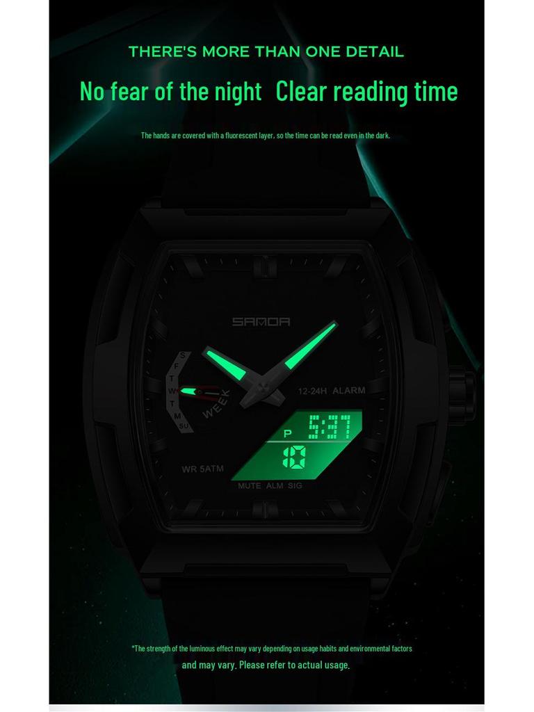 Sanda Trendy Men's Dual Display Luminous Waterproof Electronic Watch - Casual and Versatile with Countdown Timer