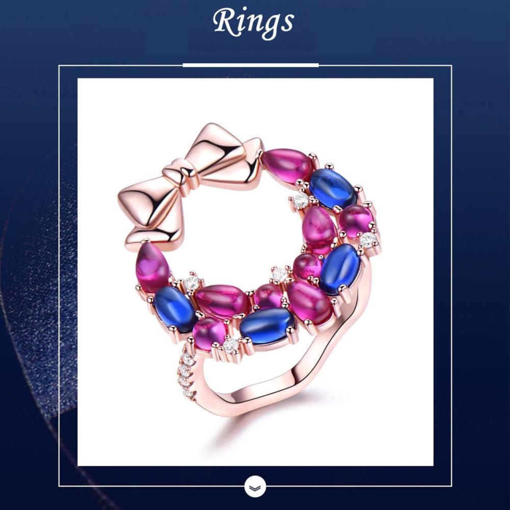 Created Nano Ruby Rose Gold White Zircon 925 Sterling Silver Finger Cute Christmas Rings