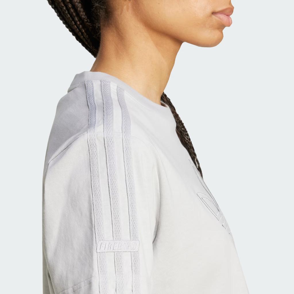adidas Originals Firebird Cotton Loose Fit Striped T-Shirt Women Tops Gray IY9505