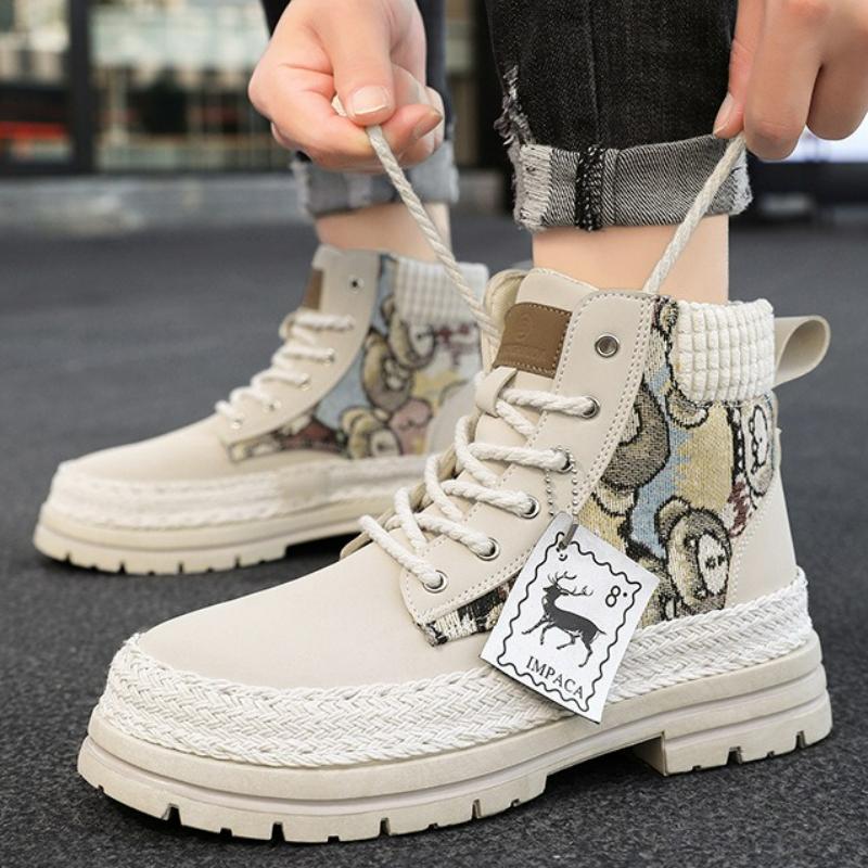 Men's Boots High Top Boots Fashion New Outdoor Motorcycle Boots Platform Comfortable Casual Shoes Lace-Up Work Male Ankle Boot