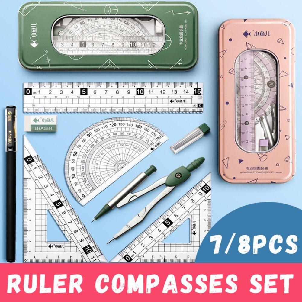 7/8PCS Straight Ruler Ruler Compasses Set Set Square Stationery Ruler Set Office School