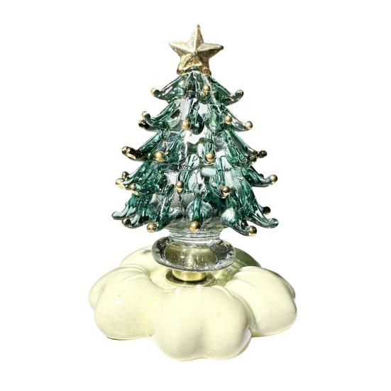 Decorative Glass Sculpture Glazed Christmas Tree Ornament with Star Topper, Colorful Party Table Decor Art, Faux Crystal Tabletop for Home Office Gift