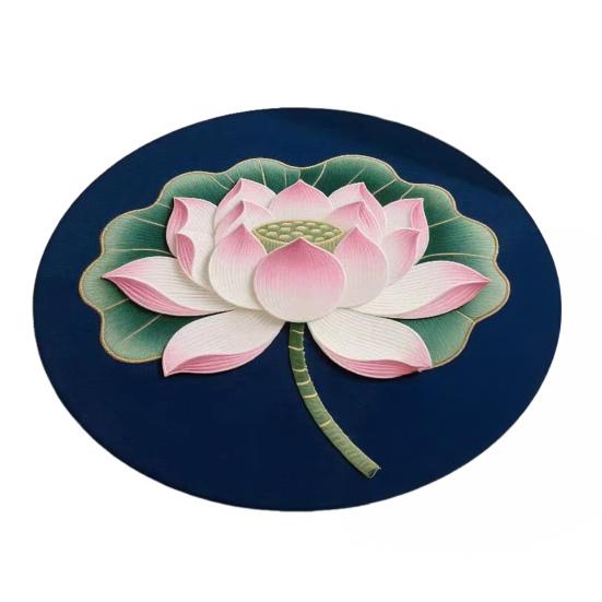Lotus Flower Floor Mat Round Living Room Rug Lotus Pattern Carpet with Non-Slip Backing for Home Office Bedroom Kitchen