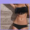 Üstün Kalite Yazlık Seksi Yırtmaçlı Düz Renk Püsküllü Bikini Arkası Açık Plaj Kıyafeti Retro Set Nihai Stil İçin