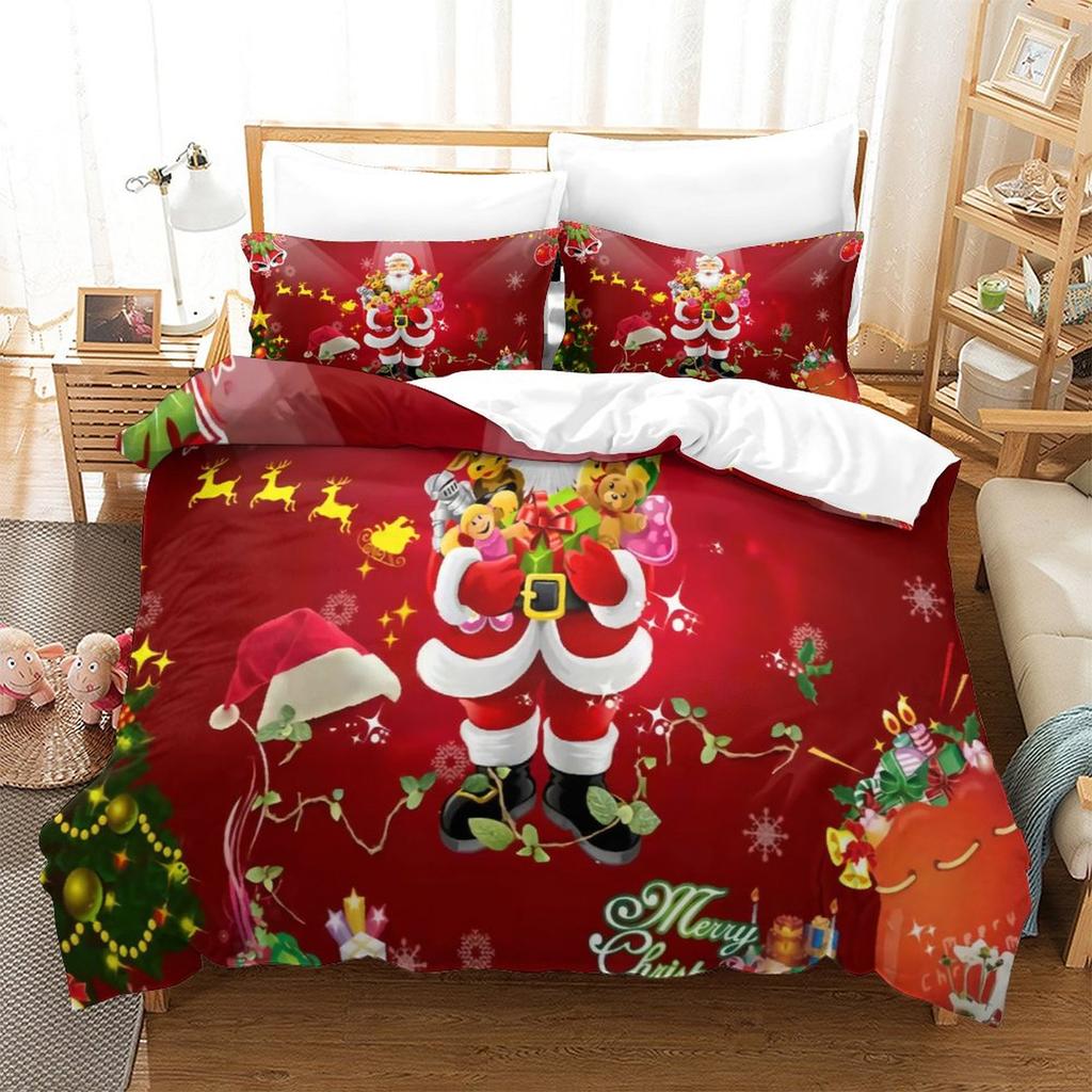 Christmas New Pattern Digital Printing Three-Piece Set 3D Three-Dimensional Polished Chemical Fiber Quilt Cover Pillowcase To Picture