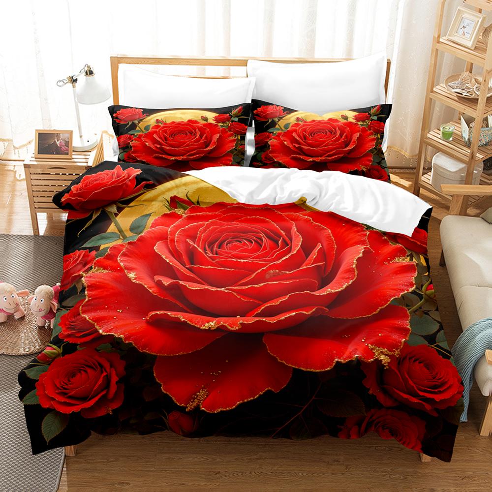 3D Flower Rose Moon Printed Duvet Cover King Twin Queen Double Size Kit Floral Pillowcase  New Wholesale Elegant Bedspread