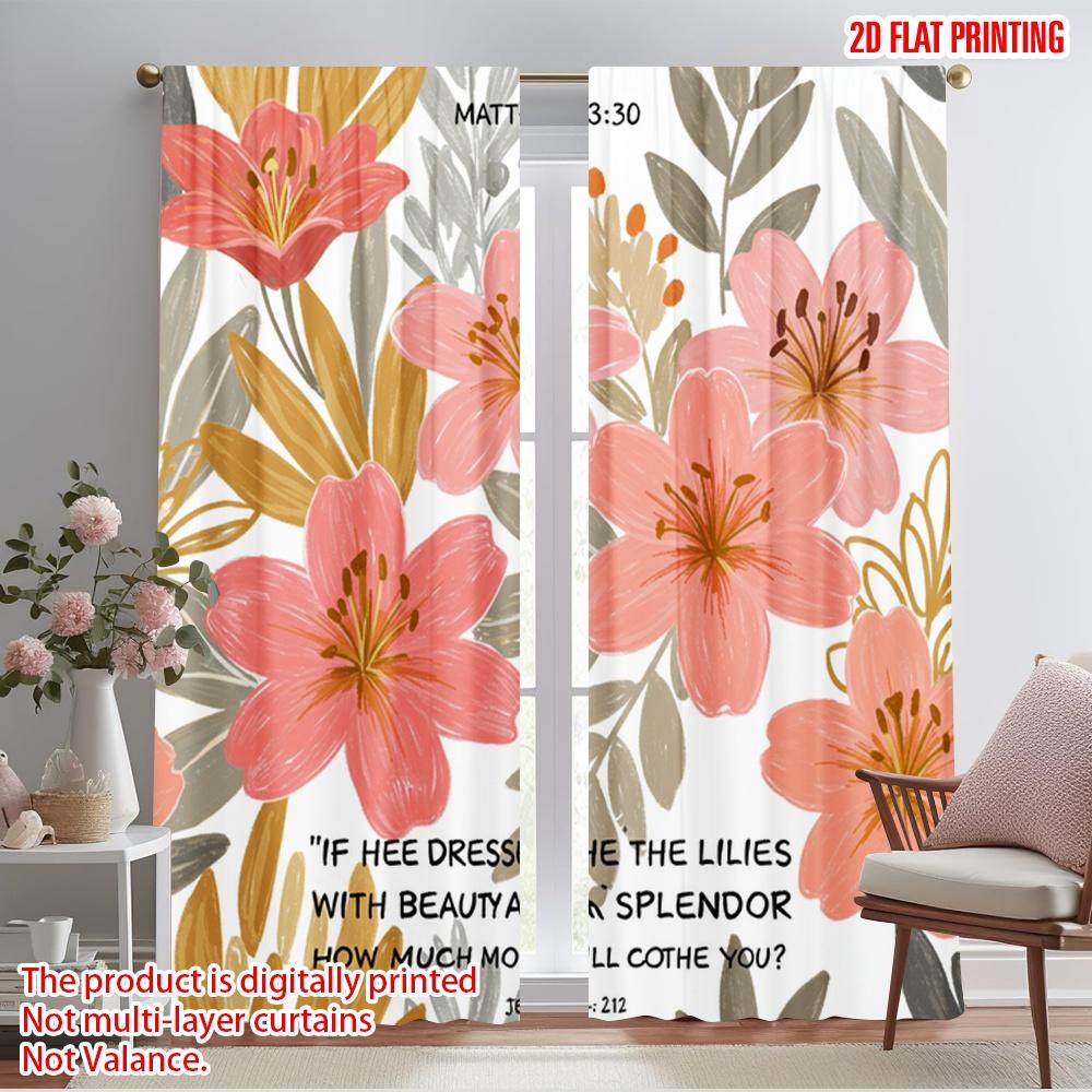 

2pcs 2D flat printing Scene Curtains Beautiful Lily Scripture 100% Polyester Fabric Without Electricity Festive Holiday for 52.50×116.00 CM 2pcs