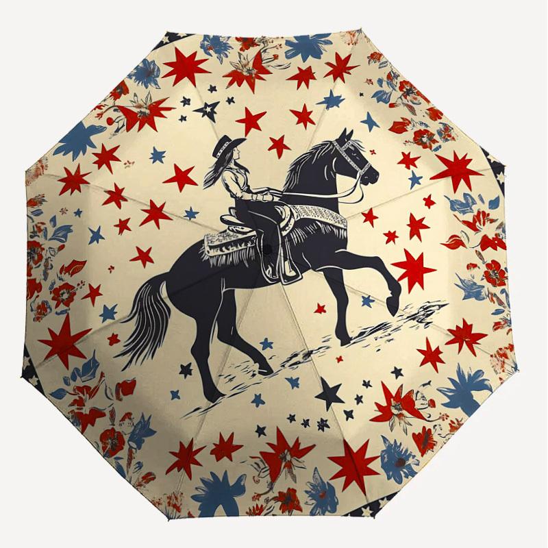 1PC Cowgirl Horse Umbrella-8-Rib Reinforced Portable Folding Travel Suitable for All Seasons Outdoor Daily Use Is an Ideal Choice  -K0335
