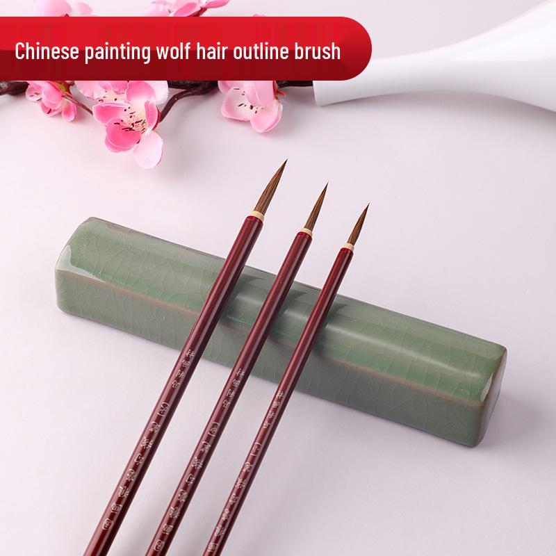 Mali G1233 Chinese Painting Brush Set: 3-Piece Wolf & Purple Hair Brushes for Fine, Leaf Vein, and Edging Brushwork.