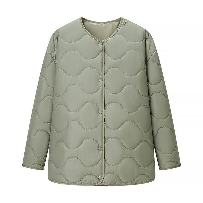 Womens Casual Quilted Cotton Padded Jacket Round Neck Long Sleeve Warm Winter Coat Fashion Style